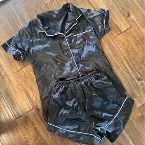 Black satin PJ set